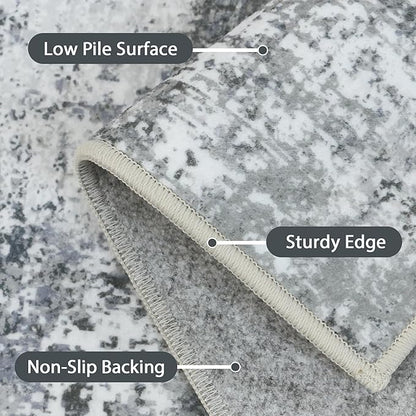 Area Rugs 6x9 for Living Room Bedroom, Modern Abstract Machine Washable Rug, Large Soft Low Pile Floor Carpet with Non Slip Backing for Dining Room, Silver Grey