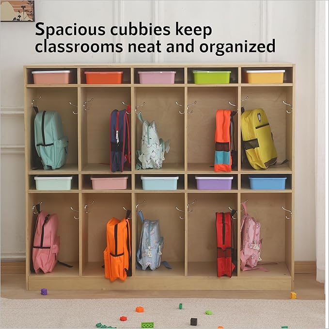 10 Section Cubbies for Classroom - Wooden Storage Lockers for Playschool and Daycare - Perfect for Coats, Backpacks, Knapsacks, Lunchboxes, and Storage Bins