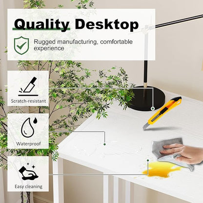 Small Folding Desk 35 inch, No Assembly Required Narrow Office Desk, Writing Gaming Computer Camping Table, White