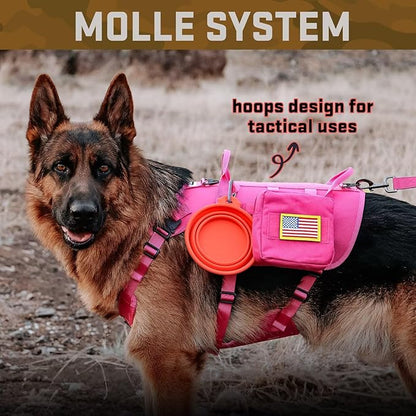 Forestpaw Dog Harness Medium Sized,Tactical Dog Harness with Handle,No Pull Military Style Service Dog Vest with Pockets Adjustable for Medium Large Dogs,Hot Pink,Chest 15.5-25.5"