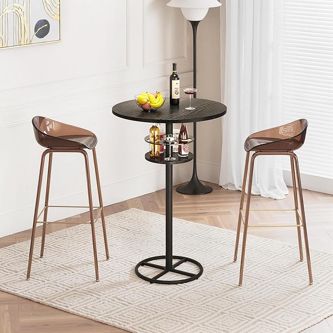VECELO 36” High Top Bar Table, Sturdy Frame with Metal Base for Cocktail, Pub, Easy Assembly, Matte Black