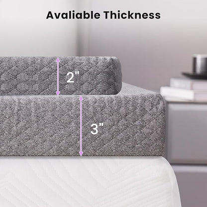 SINWEEK 3 Inch Gel Memory Foam Mattress Topper Twin XL Size for College Dorm, Dorm, Ventilated High Density Pad for Back Pain, Bed Topper with Removable Soft Cover, CertiPUR-US Certified,Grey