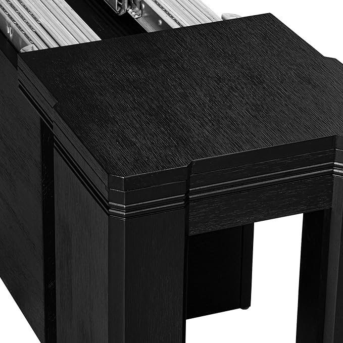 X07EL-B06-35 - 9-piece Dining Room Table Set a Rectangular Kitchen Table with a wooden Bench and 7 Doeskin Linen Fabric Dining Chair, 39x120 Inch, Wire Brushed Black