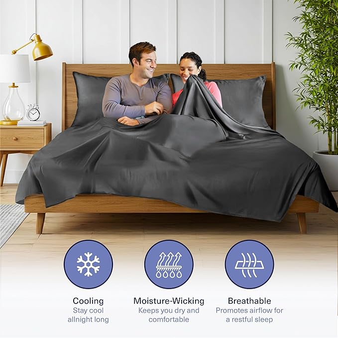 Kickoff Viscose Bamboo Sheets Full Size 4-pc 100% Organic Bamboo Viscose Bed Cooling Sheets Full Size Set Cool Bedding for hot Sleepers Sheet, Flat, Fitted, Pillowcases (Pewter, F)