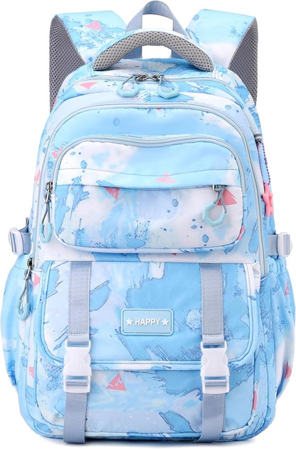 MITOWERMI Blue Backpack for Girls Bookbag School Bags Multi-pocket Girls Backpack for School Elementary Students Schoolbags Teens Kids Back packs (Sky Blue)