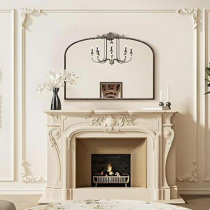 Besdomus Vintage Arched Black Mirror: 40"x29" Large Arch Antique Wall Mounted Mirror - Baroque Traditional Ornate for Entryway/Living Room/Fireplace/Bathroom- Home Decor for Interior Designers
