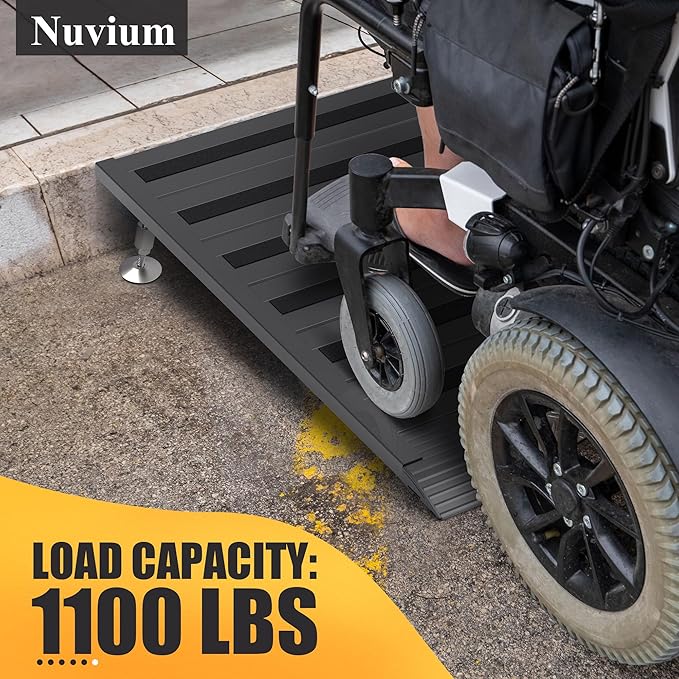 Threshold Ramp for Doorways,Adjustable Height 2.6"-7.3" Aluminum Wheelchair Ramp with Heightening Screws and Swivel Angle Leg,1100lbs Load Capacity, 30"x36'' Curb Ramp for Trolley,Power Chairs