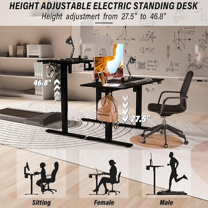 Kingant Standing Desk Height Adjustable Electric Stand Up Desks [48 x 24 Inch] - Ergonomic Sit Stand Desk Rising Desks for Home Office Computer Desk Stand Desk Workstation with Cable Management