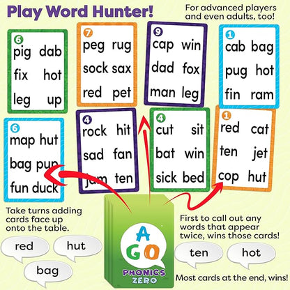 Phonics Zero: Fun CVC Word Card Game & Flashcards for Kids - Fun Reading & Phonics Learning for Kindergarten & Elementary