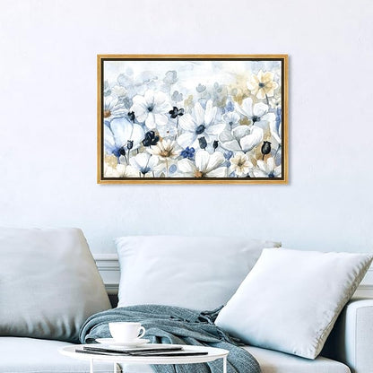 The Oliver Gal Artist Co. Floral and Botanical Wall Art Framed Canvas Prints 'Fields Flowers Home Décor, 24" x 16", Blue, White
