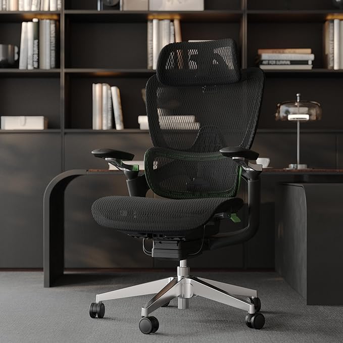 Ergonomic Office Chair, Mesh Home Office Desk Chair with Adaptive Lumbar Support, Gaming Chair with Headrest, 5D Armrest,90-130°Tilt, BIFMA Certified, Model Zen (Green)
