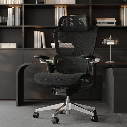 Ergonomic Office Chair, Mesh Home Office Desk Chair with Adaptive Lumbar Support, Gaming Chair with Headrest, 5D Armrest,90-130°Tilt, BIFMA Certified, Model Zen (Green)