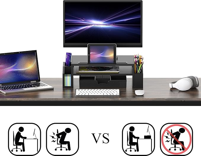Simple Houseware Desk Monitor Stand Riser with Adjustable Organizer tray, Black