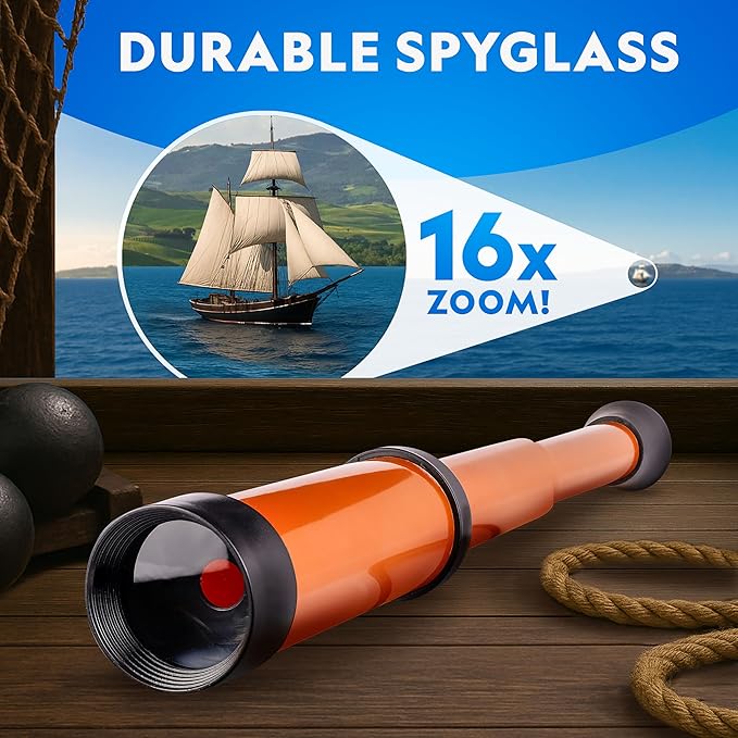 National Geographic Pirate Adventure Activity Kit – Dig for Treasure, Make a Pirate Hat & Map, Includes Spyglass, Compass, Replica Doubloon & Pyrite, STEM Toys, Telescope for Kids