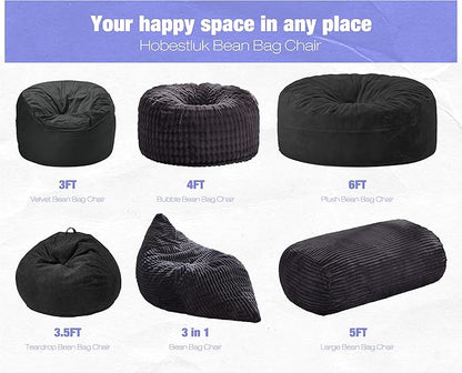 Hobestluk 5FT Bean Bag Chairs Adult Bean Bag with Portable Handle Comfy Large Bean Bag Lounge Chair with Removable Cover for Living Room Bedroom (Stripe Dark Grey, 5FT)