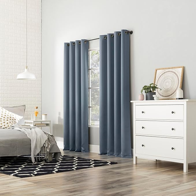 Sun Zero Nordic 2-Pack Theater Grade Noise Reducing Extreme 100% Blackout Grommet Curtain Panel Pair, 52" x 108", Denim Blue