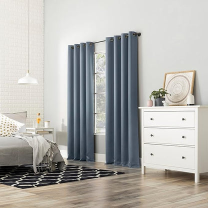 Sun Zero Nordic 2-Pack Theater Grade Noise Reducing Extreme 100% Blackout Grommet Curtain Panel Pair, 52" x 108", Denim Blue