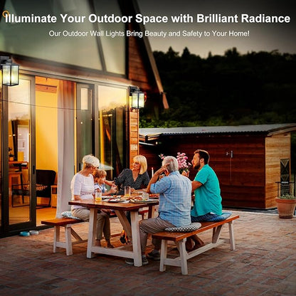 2 Pack Modern Farmhouse Outdoor Wall Lights,IP65 Waterproof & All-Metal Build,Textured Tempered Glass for Soft, Elegant Glow for Porch, Garage, Front Door