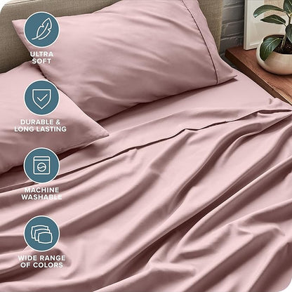 Bare Home Split Head Flex King Sheet Set - 1800 Ultra-Soft Microfiber Bed Sheets - Double Brushed - Deep Pockets - Easy Fit - 4 Piece Set - FlexTop King Bedding Sheets (Split Head Flex King, Mauve)