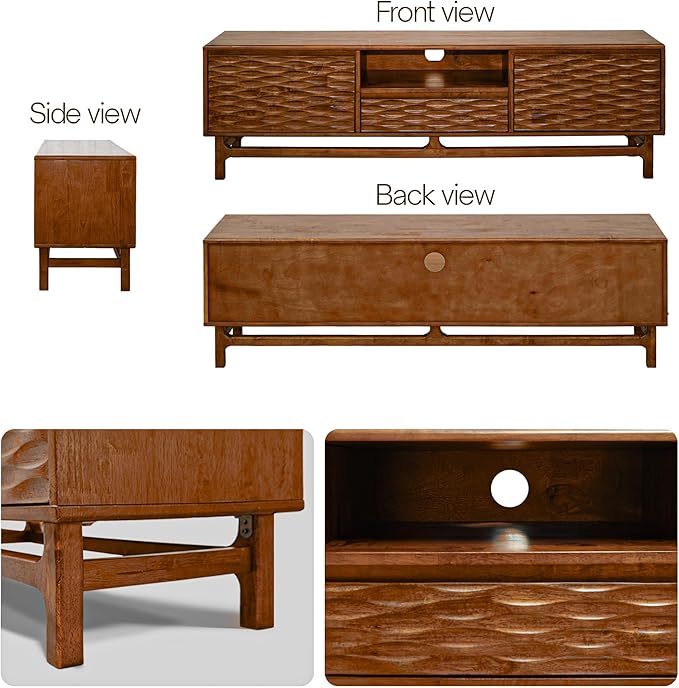 Acacia Elara Wood TV Stand for TVs up to 75+ Inch Entertainment Center with Storage Shelves and Cable Management, Mid Century Modern TV Media Console Wood TV Stands for Living Room Bedroom, Walnut