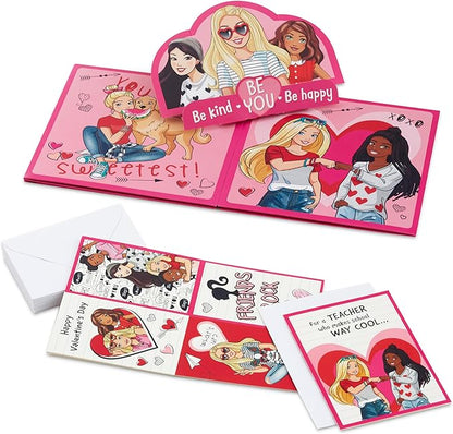 Hallmark Barbie Valentines Day Cards and Mailbox for Kids School Classroom Exchange (1 Box, 32 Valentine Cards, 1 Teacher Card)
