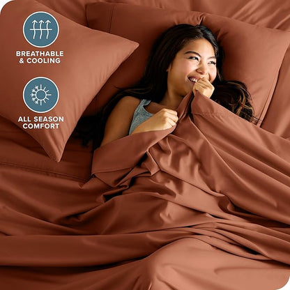Bare Home King Sheet Set - Luxury 1800 Ultra-Soft Microfiber Queen Bed Sheets - Double Brushed - Deep Pockets - Easy Fit - 4 Piece Set - Bedding Sheets & Pillowcases (King, Terracotta)