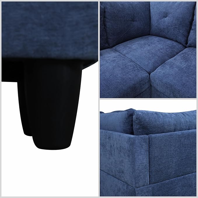L Shaped Sectional Couches for Living Room, Modular 4 Seat Sofa with Ottoman Storage, Modern Couch with Chaise for Bedroom Apartment Furniture, Blue