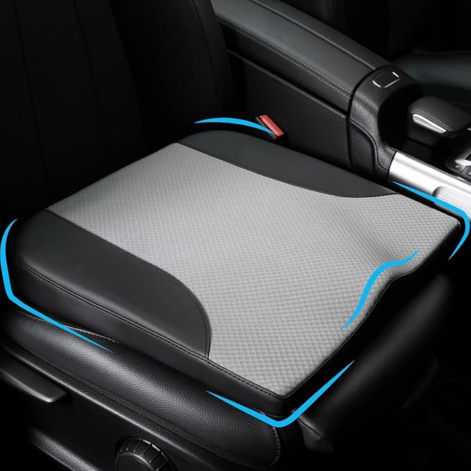 Car Seat Cushion, Car Seat Cushions for Driving with Comfort Memory Foam - Sciatica & Back Pain Relief, Suitable for Car, Truck, Office Chair (Black&Gray)