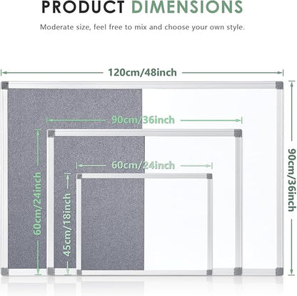 S SWANCROWN 2 in 1 Combo Board Magnetic Whiteboard & Felt Board,Dry Erase Board Bulletin Board Vision Board for Wall,Home,School,Office,24x18inches