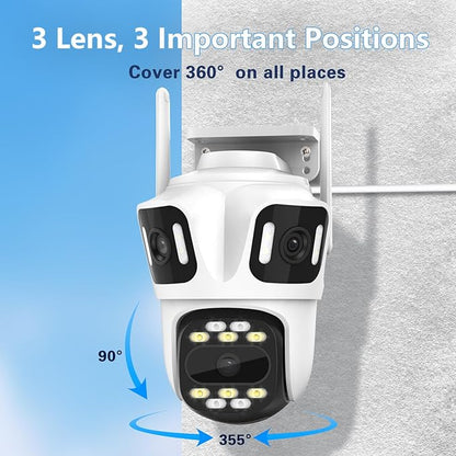 3 In 1 Security Camera Indoor Outdoor, 360° View Pan/Tilt Wi-Fi Camera Wired 24/7 Recording, 32GB Local Storage, No Subscription, Free AI Detection, Motion Tracking, 2 Way Audio, Color Night Vision