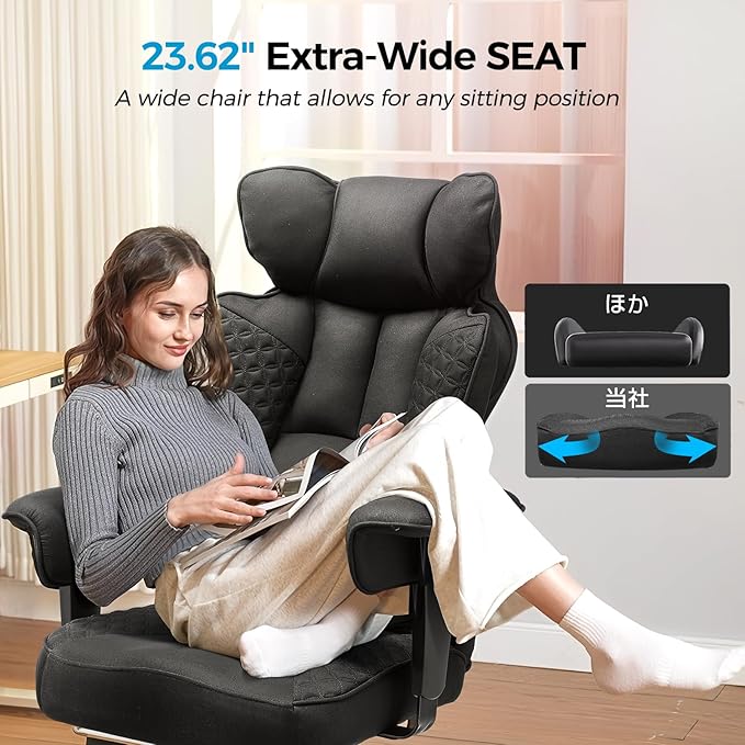 COMHOMA Big and Tall Office Chair 400LBS Wide Ergonomic Fabric Deluxe Embossing Designed Gaming Chair with Foot Rest,150°Reclining Adjustable Armrests Pocket Spring Back Support and Pillow