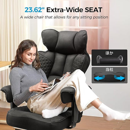 COMHOMA Big and Tall Office Chair 400LBS Wide Ergonomic Fabric Deluxe Embossing Designed Gaming Chair with Foot Rest,150°Reclining Adjustable Armrests Pocket Spring Back Support and Pillow