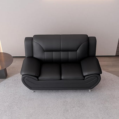 Container Furniture Direct Michael Modern Faux Leather Upholstered Stainless Steel Legs Living Room Sofa, Loveseat, Midnight