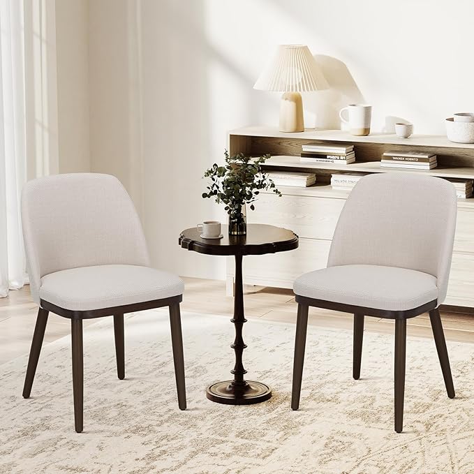 COLAMY Upholstered Dining Chairs Set of 2, Modern Kitchen Chairs with Back, Fabric Side Chair with Wood Legs for Dining Room Kitchen Restaurant, Beige