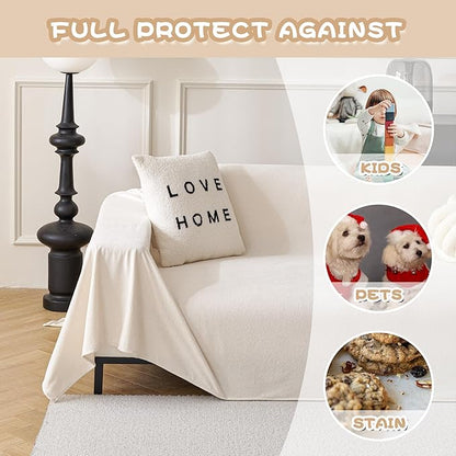 MYSKY HOME White Couch Covers for 3 Cushion Couch Sofa Pet Friendly Dog Couch Cover, Thick Durable Furniture Protector Cover, Non Slip Soft Couch Sofa Cover, Sofa Covers Washable, 71" x 118"
