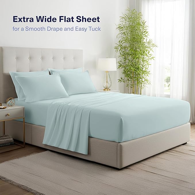 Kickoff Viscose Bamboo Sheets Twin XL Size 3-pc 100% Organic Bamboo Viscose Bed Cooling Sheets Twin XL Size Set Cool Bedding for hot Sleepers Sheet, Flat, Fitted, Pillowcase (Coastal Blue, TXL)