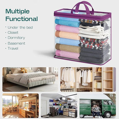 5PACK Clear Zippered Storage Bags for Clothes, 22L Closet Organizers Bag, and Blanket Storage Bags for Bedding, Linen, Blankets, Comforters, Clothing & Toys (Purple)