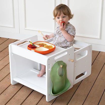 Montessori Weaning Table and Chair Set - Adjustable Design for Toddlers, Ideal for Mealtime, Learning, and Play, White