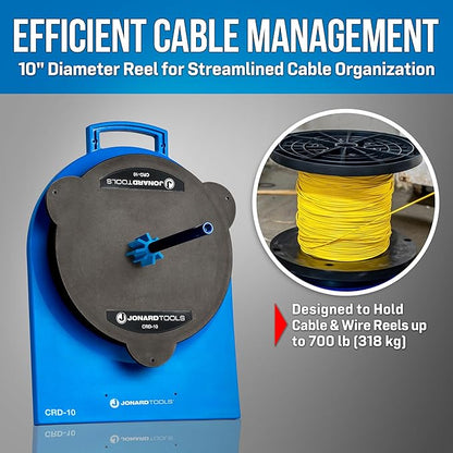 Jonard Tools CRD-10 Cable Reel Dispenser, 10" Diameter - Compact & Portable Cable Drum Stand with Non-Slip Rubber Feet, Heavy Duty, Holds Up to 700 lb (318 kg)
