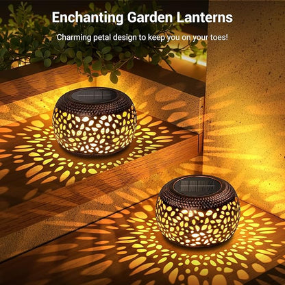 Solar Lanterns Outdoor Waterproof, 4 Pack Flower Petal Solar Garden Lights with 2 Lighting Colors, Vintage Metal Outdoor Patio Garden Decor - Unique Gifts for Women Mom Sisters Birthday
