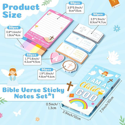 Xqumoi Christian Bible Verse Sticky Notes Set - I Am a Child of God Self-Stick Note Pads Inspirational Religious Divider Tabs Bundle Writing Memo Pad Page Sunday School Office Christmas Supplies Gift