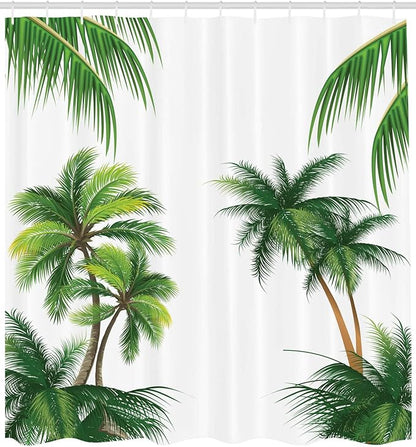 Ambesonne Tropical Shower Curtain, Coconut Palm Tree Nature Paradise Plants Foliage Leaves Digital Illustration, Cloth Fabric Bathroom Decor Set with Hooks, 69" W x 70" L, Hunter Green