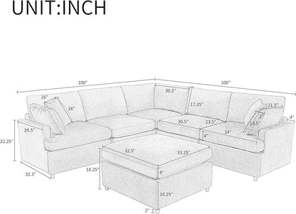 Merax 6-Seater Modern Large U-Shape Sectional Sofa, with Removable Ottomans for Living Room,Beige