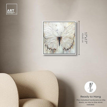 Art Remedy Neutral Beauty Chic Farmhouse Canvas Wall Art, White Floater Frame, 16"x16"