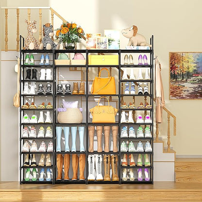 Kottwca 4 Row 10 Tier Large Shoe Rack Organizer for Closet Entryway, 72-80 Pair Shoe Boot Storage Rack, Metal Shoe Shelf Big Vertical Stackable Shoe Stand for Bedroom Corner