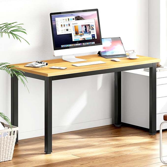 DlandHome 47 inches Medium Computer Desk, Composite Wood Board, Decent and Steady Home Office Desk/Workstation/Table, BS1-120TB Teak and Black Legs, 1 Pack