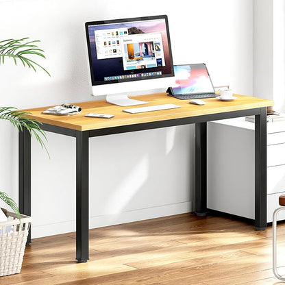 DlandHome 47 inches Medium Computer Desk, Composite Wood Board, Decent and Steady Home Office Desk/Workstation/Table, BS1-120TB Teak and Black Legs, 1 Pack