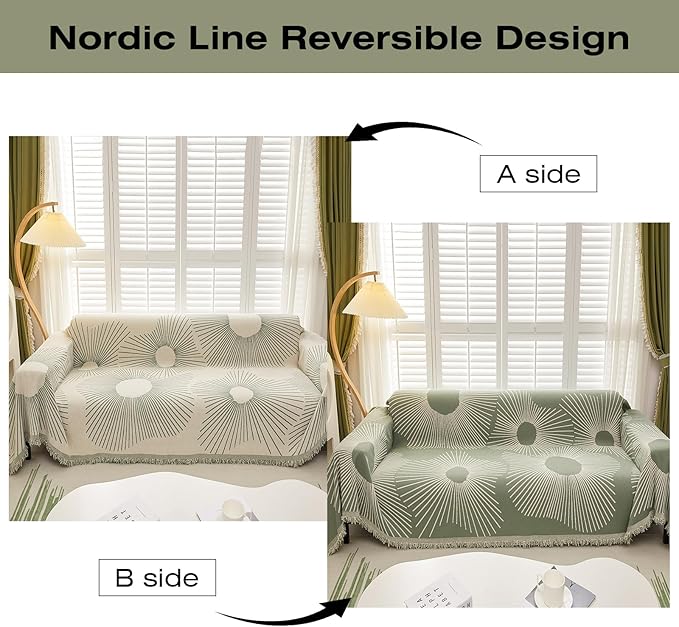 STACYPIK Chenille Boho Geometric Striped Sofa Cover Dogs Couch Cover L Shape Protector for 3 Cushion Couch Sofa Cover Sofa Slipcover for Living Room Multi-Use Bed Blanket-71X118IN