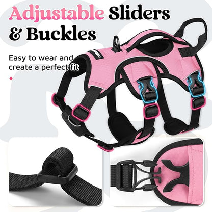 rabbitgoo Escape Proof Dog Harness Small Sized Dog, Soft Padded Full Body Pet Harness, Reflective Adjustable Vest with Lift Handle and Leash Clip for Walking Hiking Training, Light Pink, S