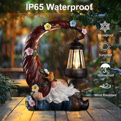 Garden Gnomes Outdoor Statue with Solar Light, Waterproof Resin Gnome Decor, Funny Garden Sculptures for Patio Lawn Yard, Mom Gifts for Mother’s Day Housewarming
